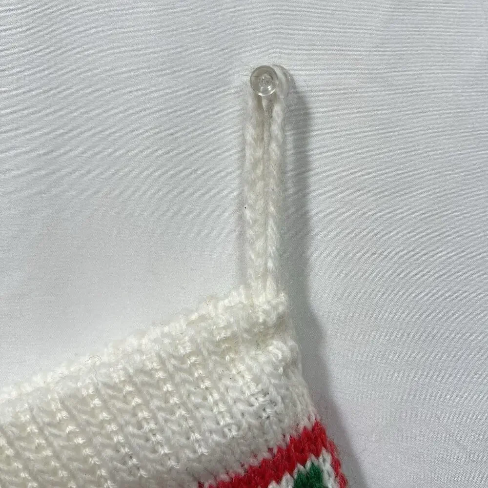Vintage Knit Christmas Stocking with Wreath & Hearts Red White Green Country